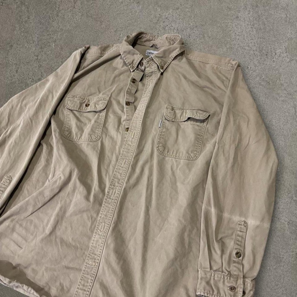 vintage carhartt workwear beige flannel